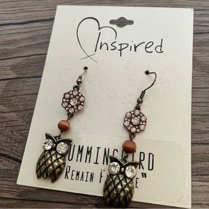 NWT!! Inspired owl earrings with rhinestones!!